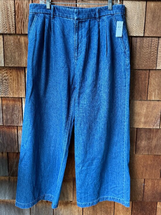GAP Denim - NWT GAP Blue Denim Pleated Wide Leg Jeans in Women's 32/14 Petite